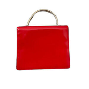 Byblos Made in Italy Red leather Hand Bag Vintage 60’s Style metal handle